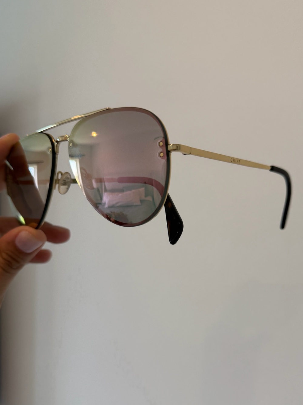 Celine Gold Aviator Sunglasses with Gradient Pink Lenses